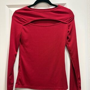 SHEIN Red Long Sleeve Ribbed Cutout Top